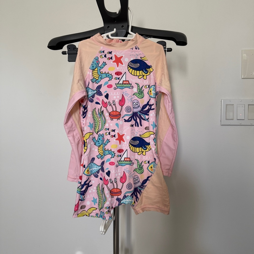 🌊 🏊‍♀️ EEUC GIRLS 6 SWIMSUIT PINK SEA CREATURES 120